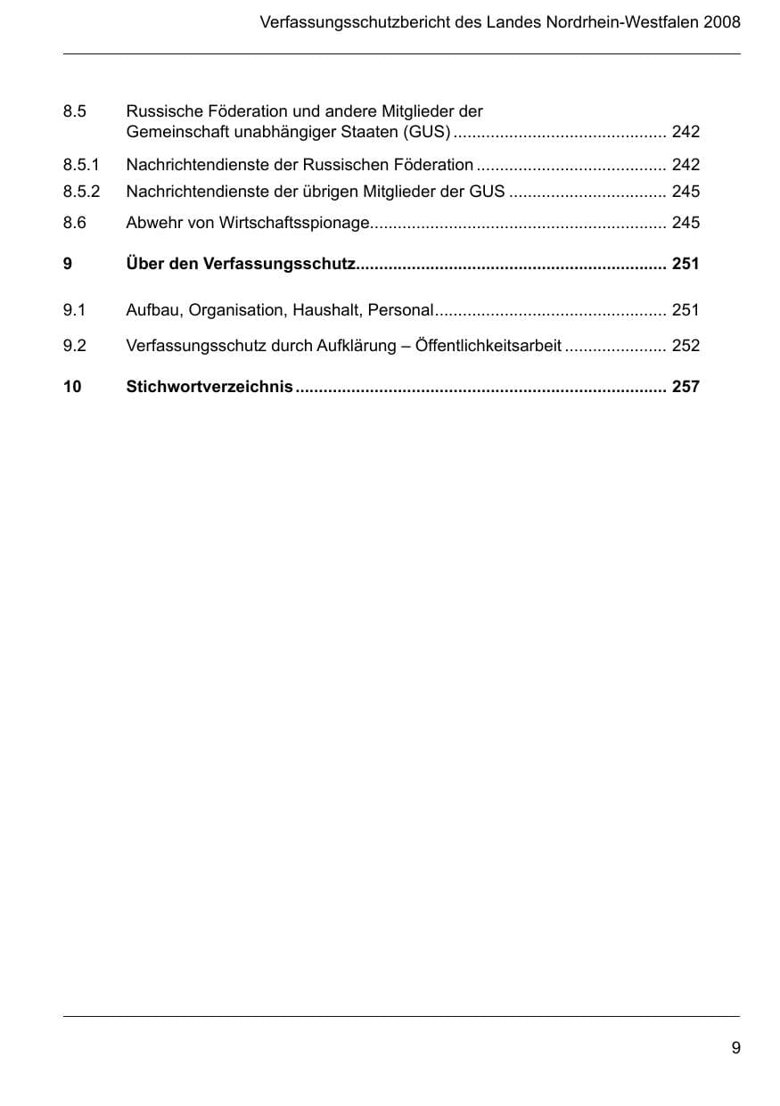 Seite 11 des Verfassungsschutzbericht 2008 Nordrhein-Westfalen