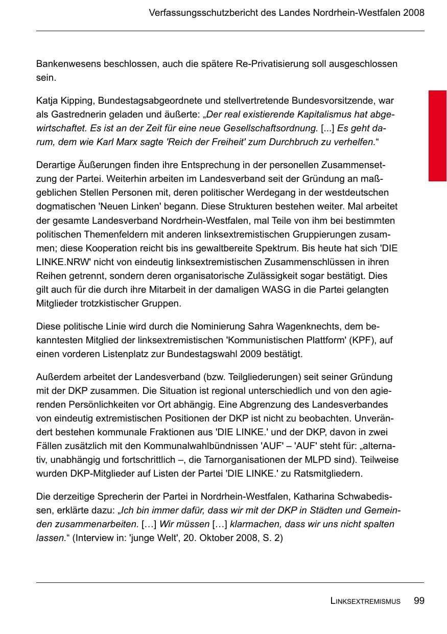 Seite 101 des Verfassungsschutzbericht 2008 Nordrhein-Westfalen