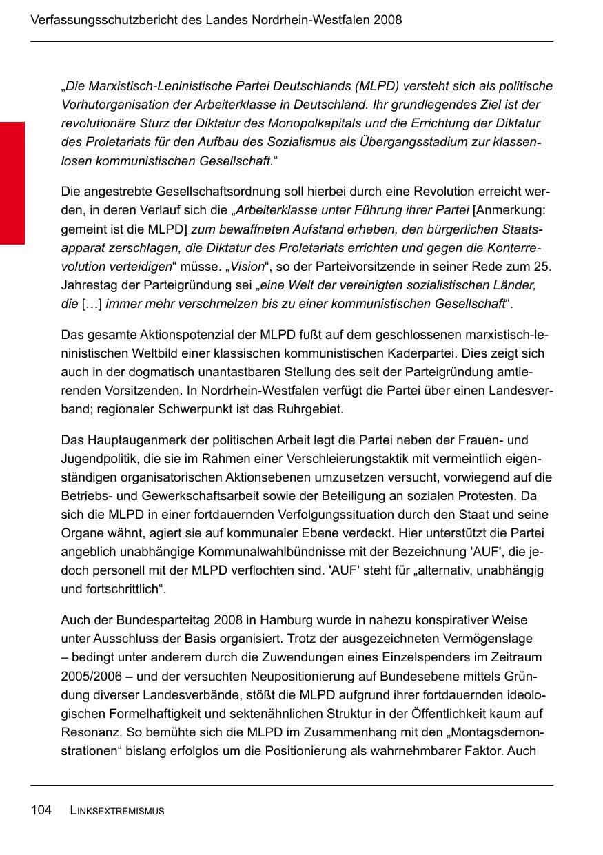 Seite 106 des Verfassungsschutzbericht 2008 Nordrhein-Westfalen