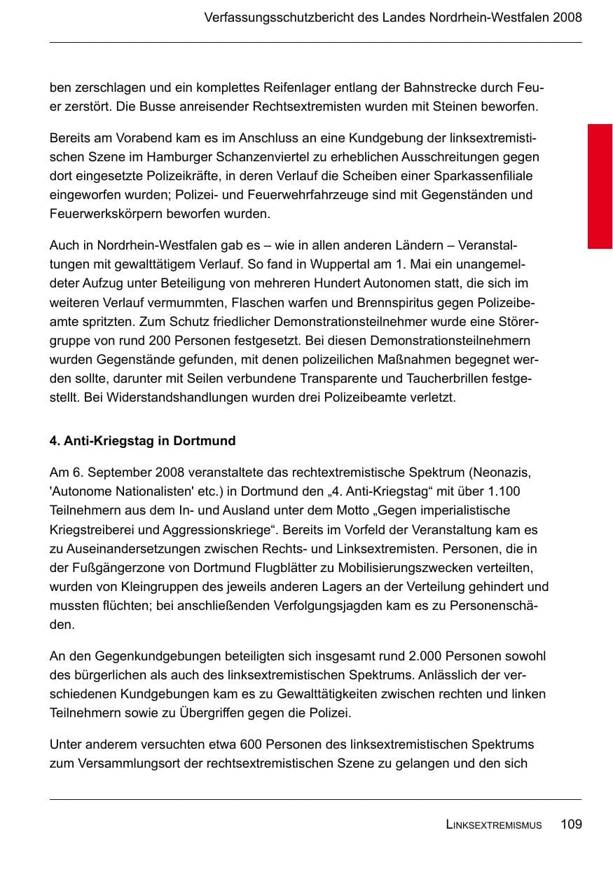Seite 111 des Verfassungsschutzbericht 2008 Nordrhein-Westfalen