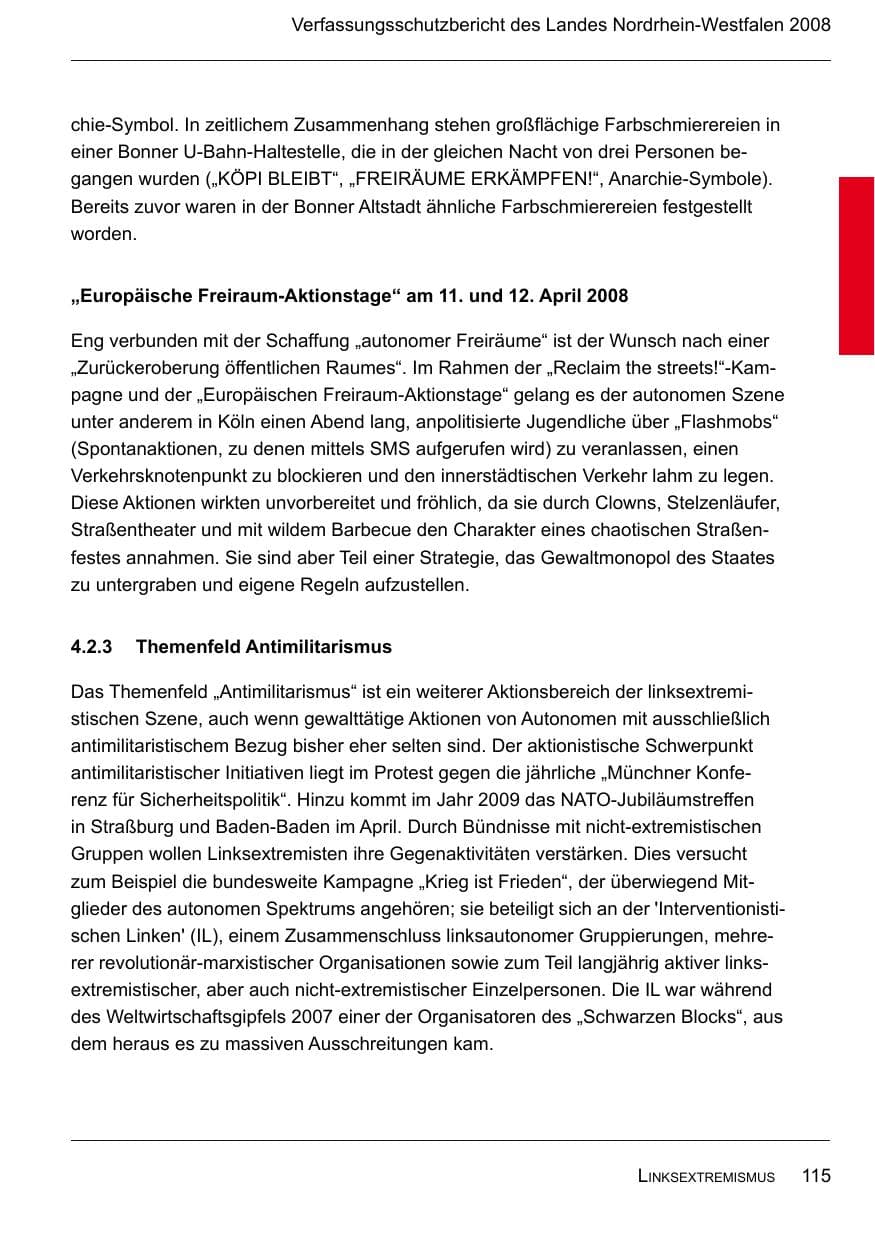 Seite 117 des Verfassungsschutzbericht 2008 Nordrhein-Westfalen