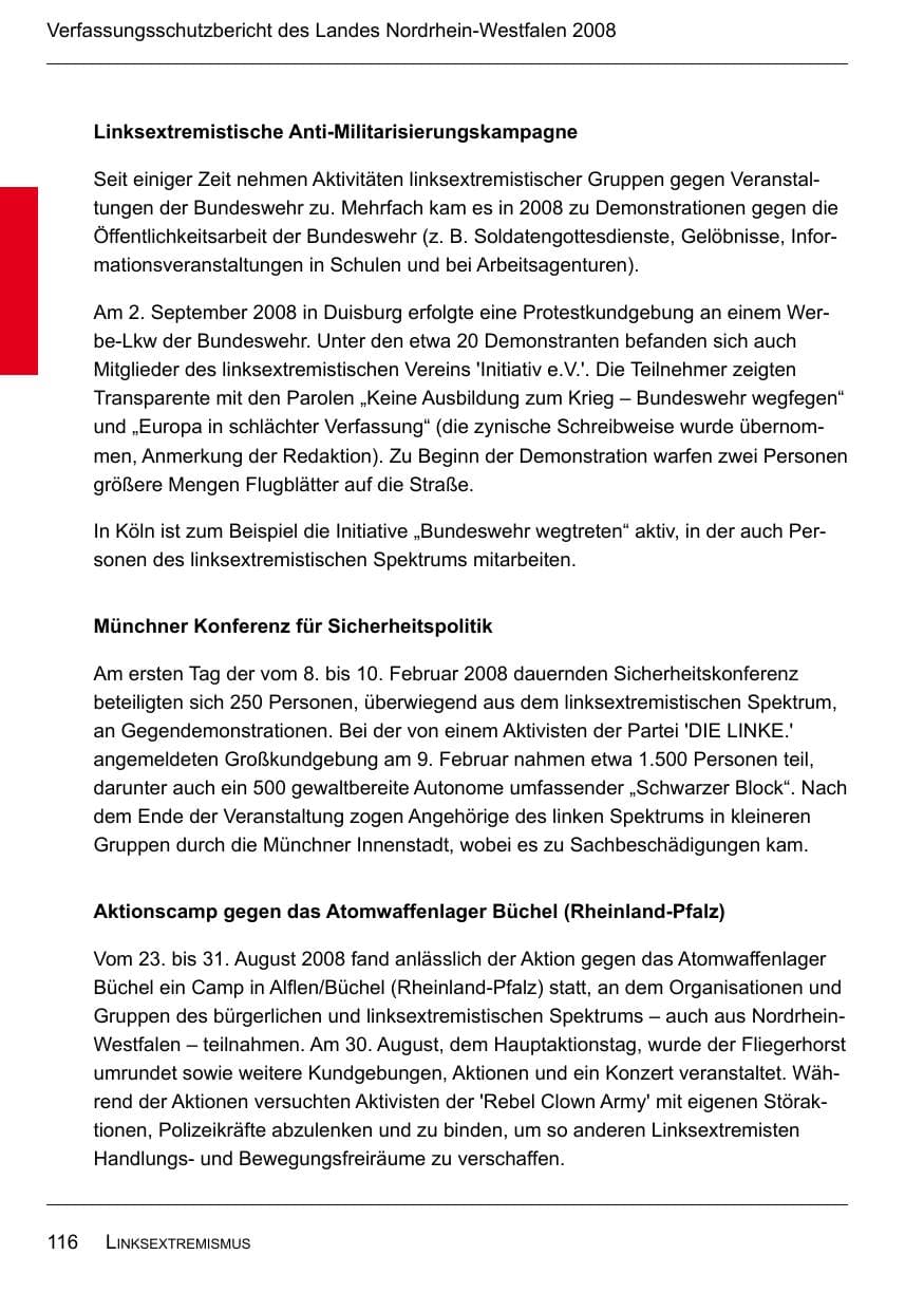 Seite 118 des Verfassungsschutzbericht 2008 Nordrhein-Westfalen
