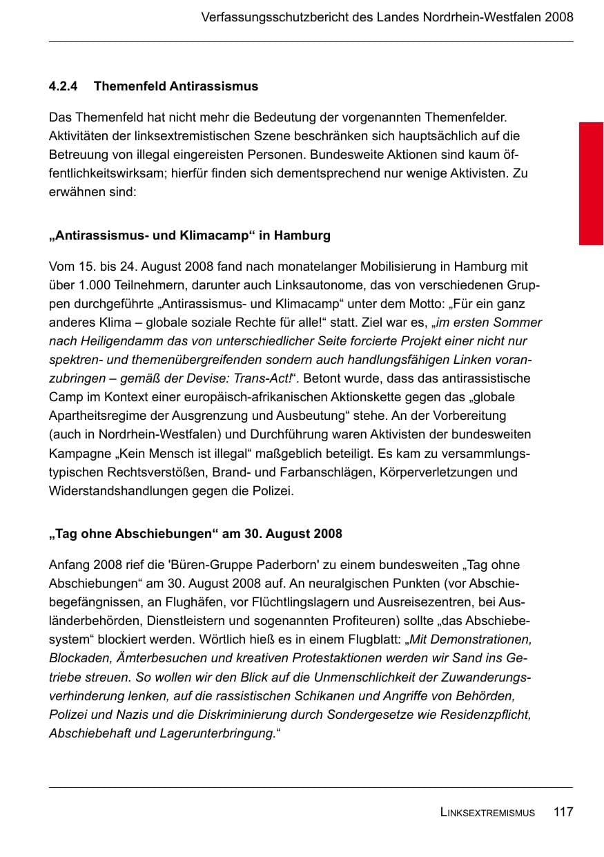 Seite 119 des Verfassungsschutzbericht 2008 Nordrhein-Westfalen