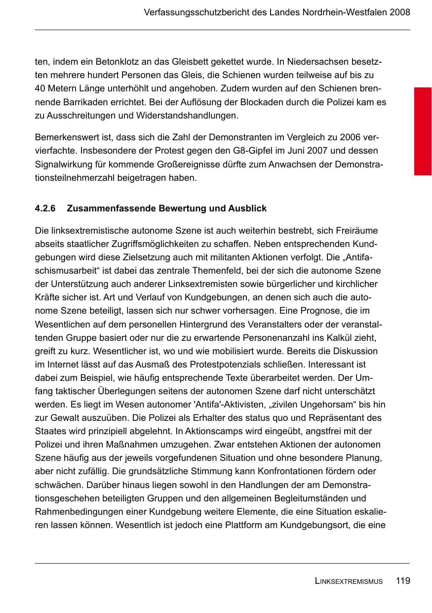 Seite 121 des Verfassungsschutzbericht 2008 Nordrhein-Westfalen