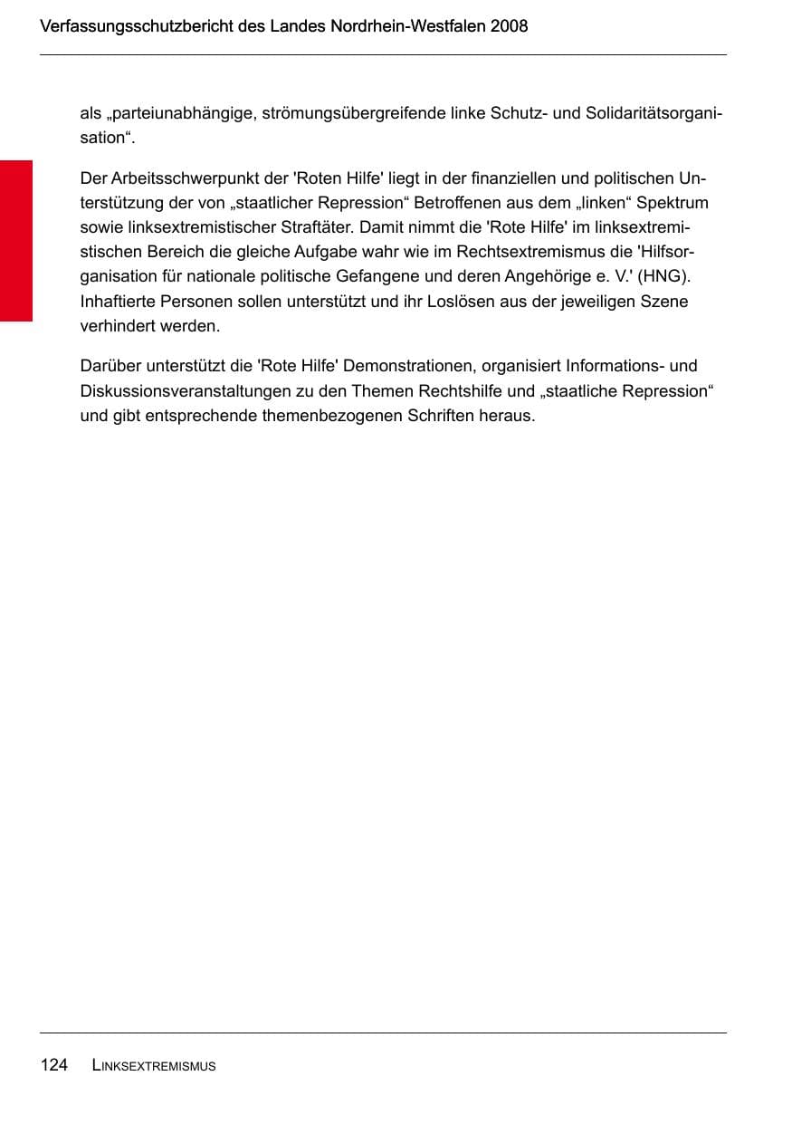 Seite 126 des Verfassungsschutzbericht 2008 Nordrhein-Westfalen