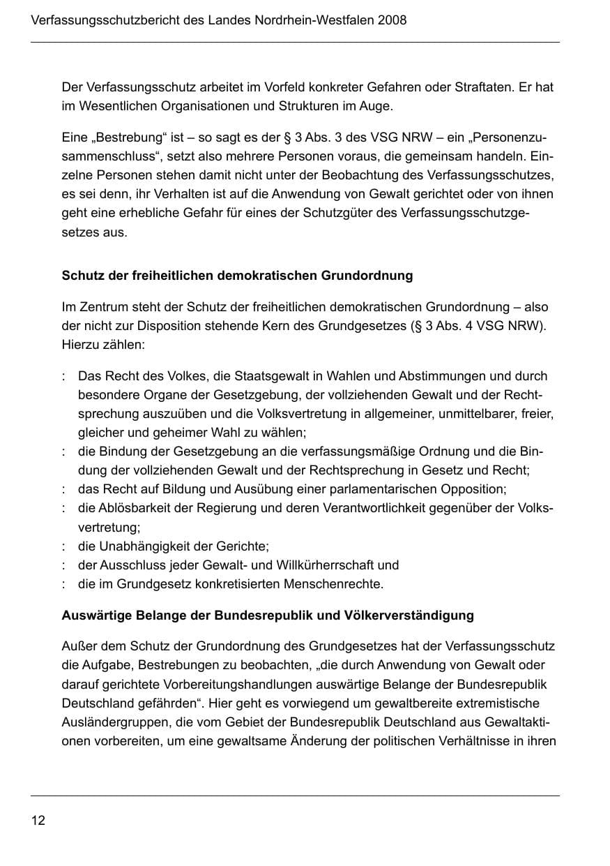 Seite 14 des Verfassungsschutzbericht 2008 Nordrhein-Westfalen