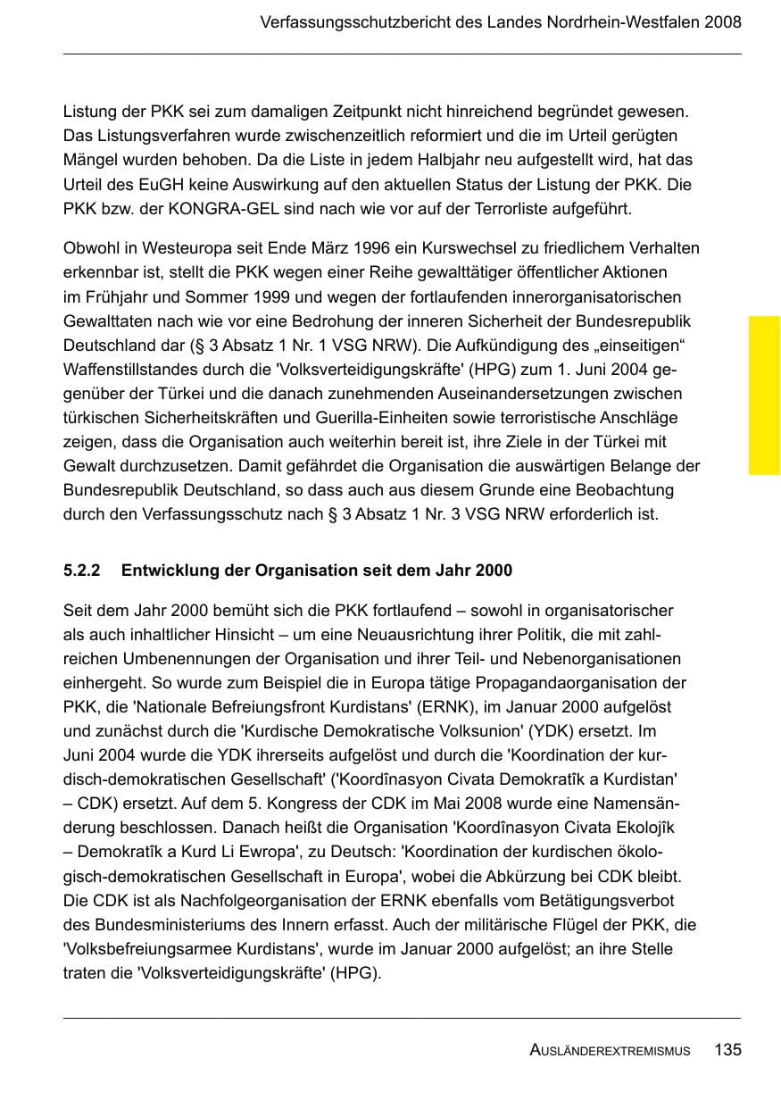 Seite 137 des Verfassungsschutzbericht 2008 Nordrhein-Westfalen