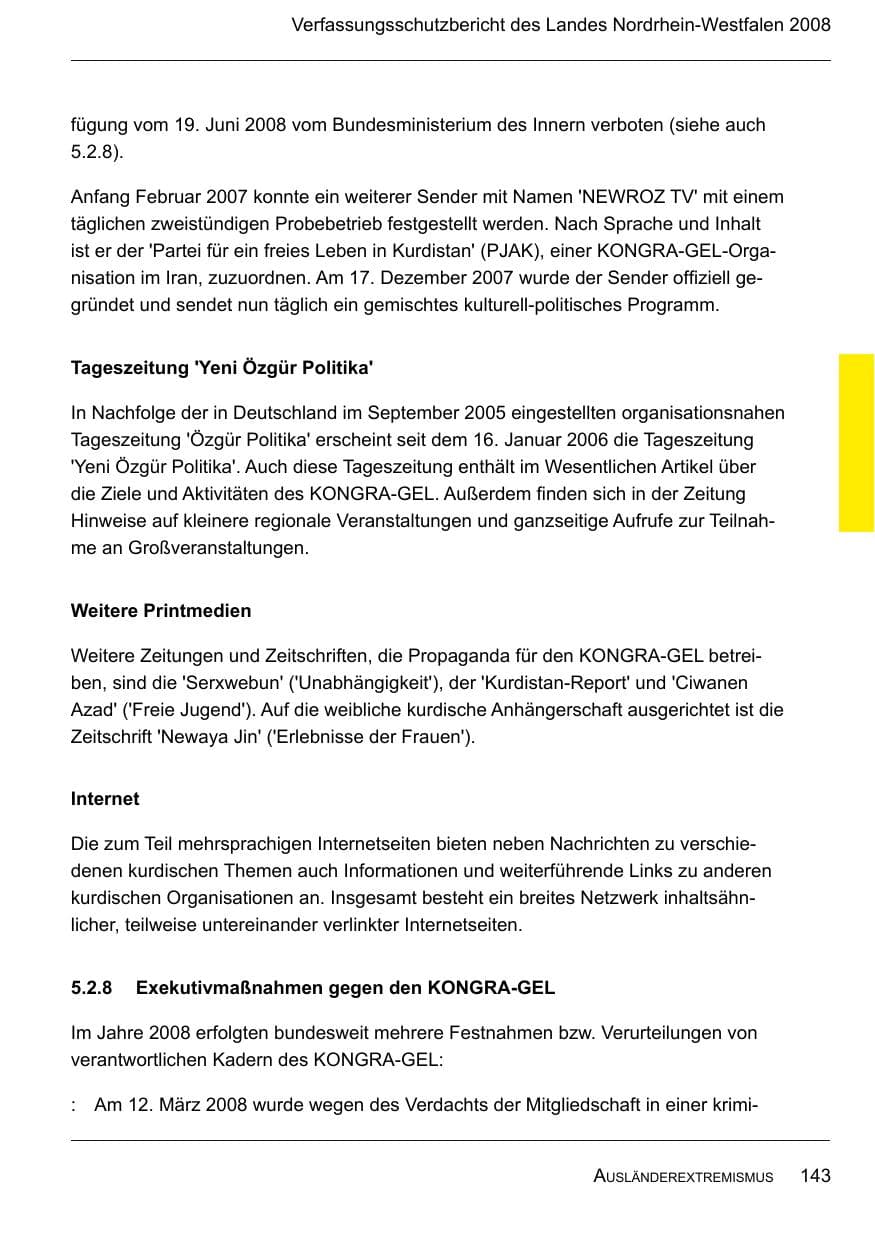 Seite 145 des Verfassungsschutzbericht 2008 Nordrhein-Westfalen