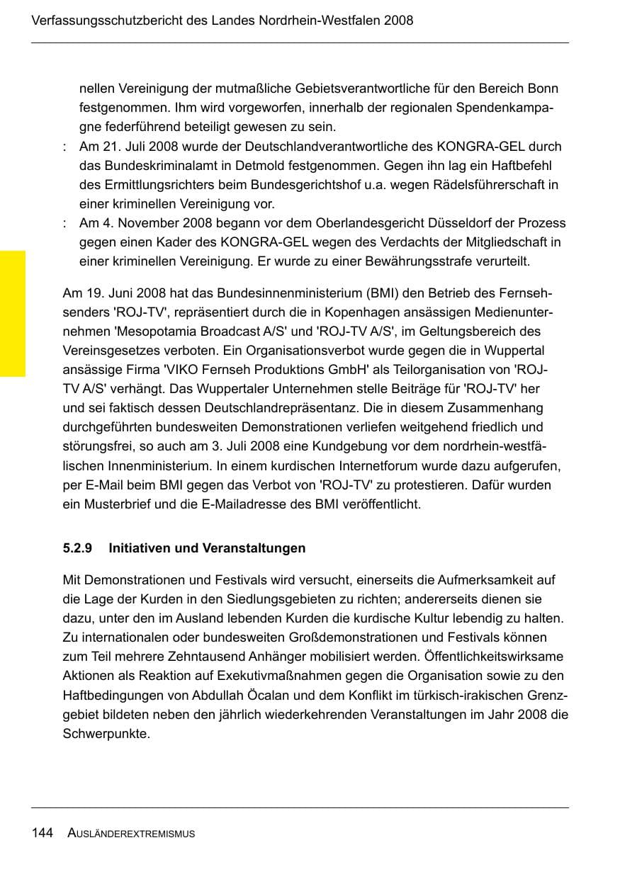 Seite 146 des Verfassungsschutzbericht 2008 Nordrhein-Westfalen