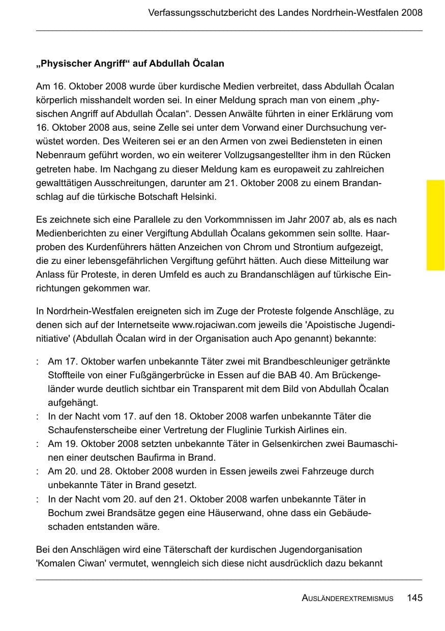 Seite 147 des Verfassungsschutzbericht 2008 Nordrhein-Westfalen