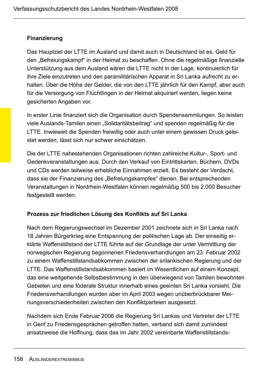 Seite 160 des Verfassungsschutzbericht 2008 Nordrhein-Westfalen