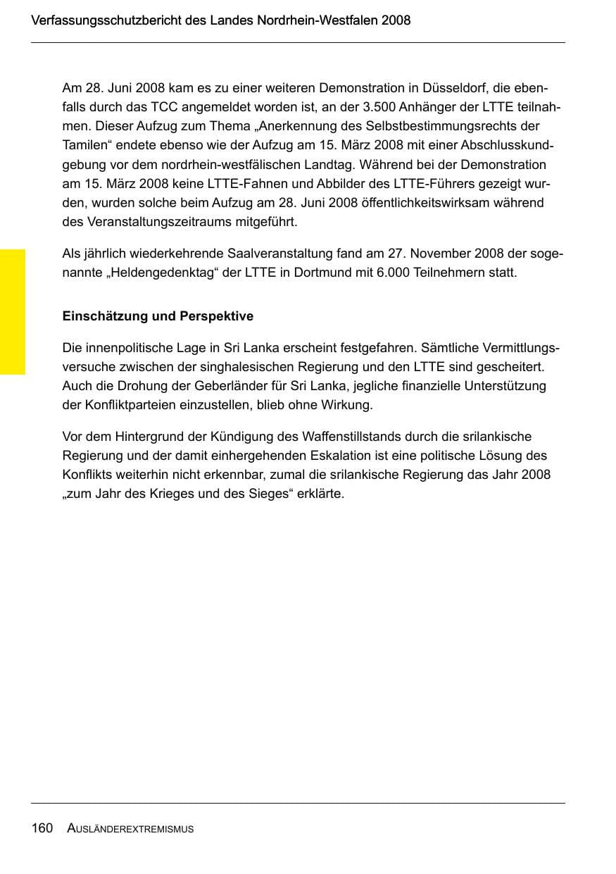 Seite 162 des Verfassungsschutzbericht 2008 Nordrhein-Westfalen