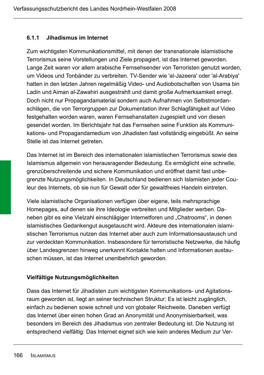 Seite 168 des Verfassungsschutzbericht 2008 Nordrhein-Westfalen