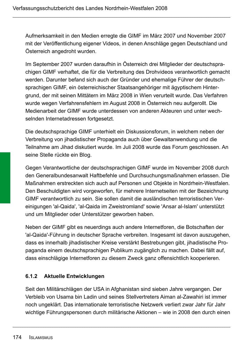 Seite 176 des Verfassungsschutzbericht 2008 Nordrhein-Westfalen