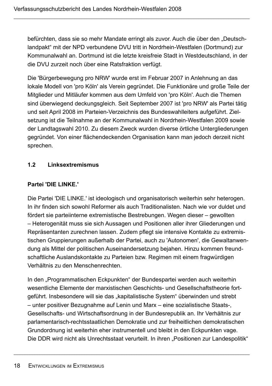 Seite 20 des Verfassungsschutzbericht 2008 Nordrhein-Westfalen