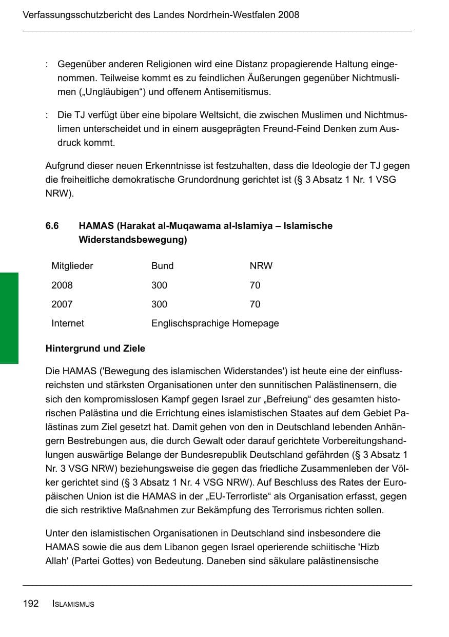 Seite 194 des Verfassungsschutzbericht 2008 Nordrhein-Westfalen