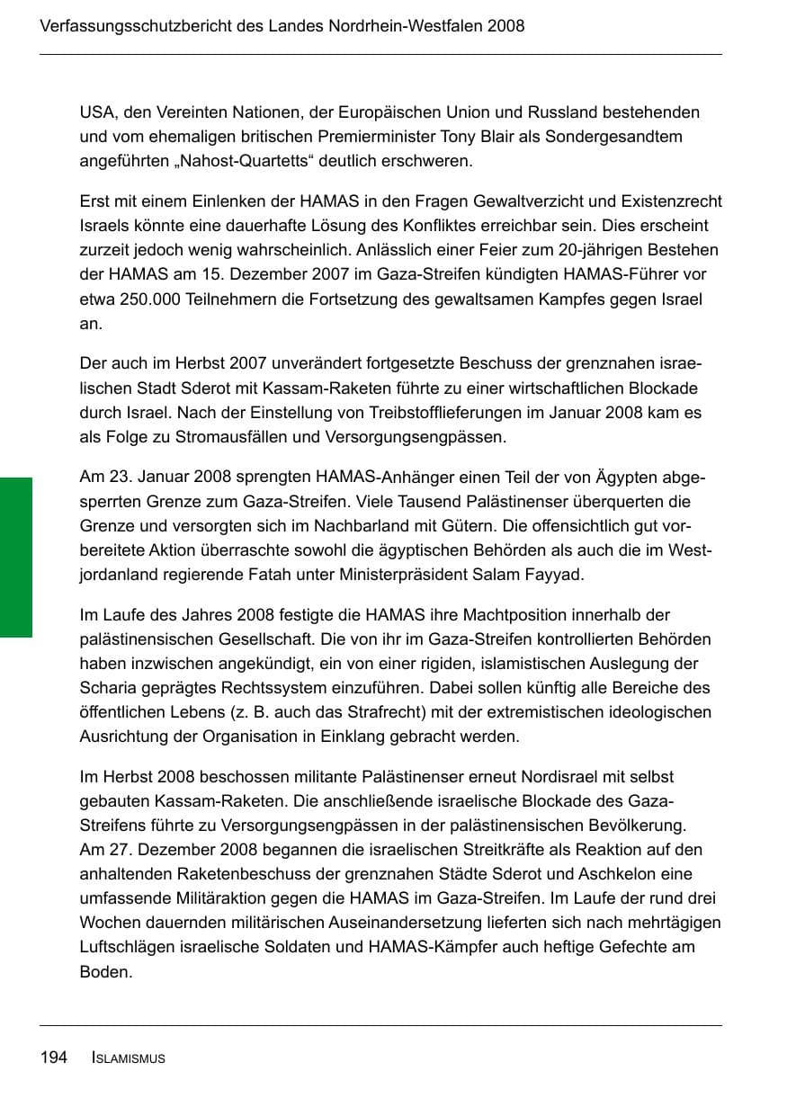 Seite 196 des Verfassungsschutzbericht 2008 Nordrhein-Westfalen