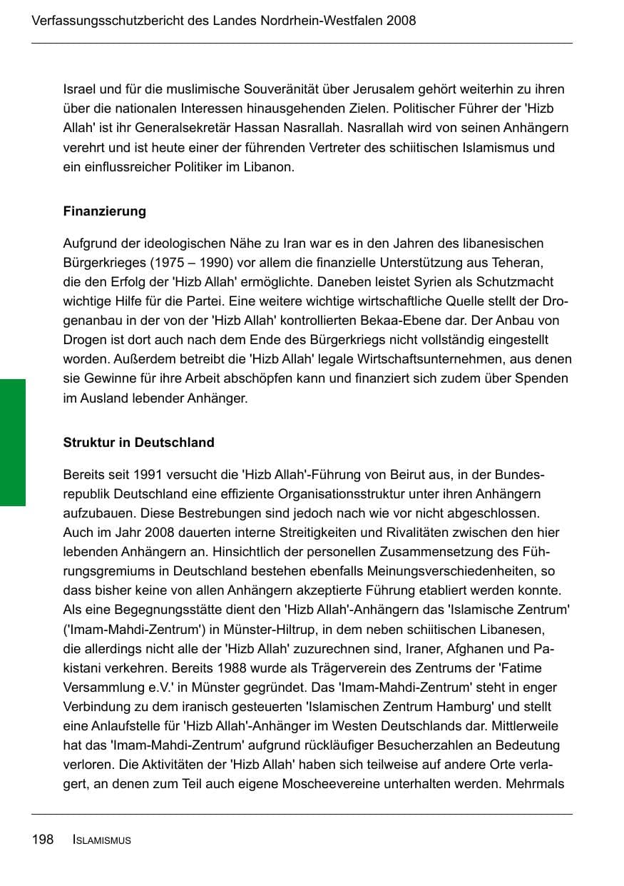 Seite 200 des Verfassungsschutzbericht 2008 Nordrhein-Westfalen