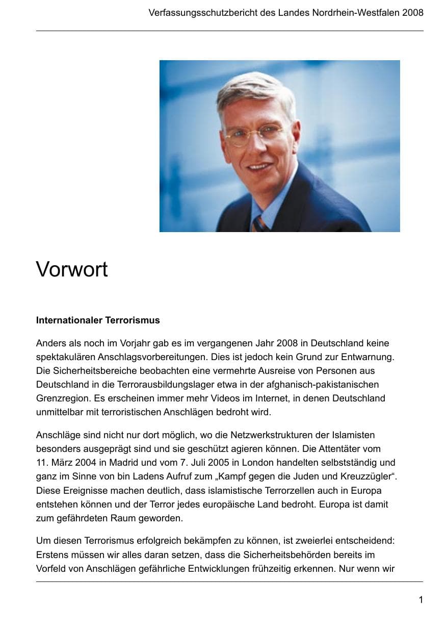 Seite 3 des Verfassungsschutzbericht 2008 Nordrhein-Westfalen