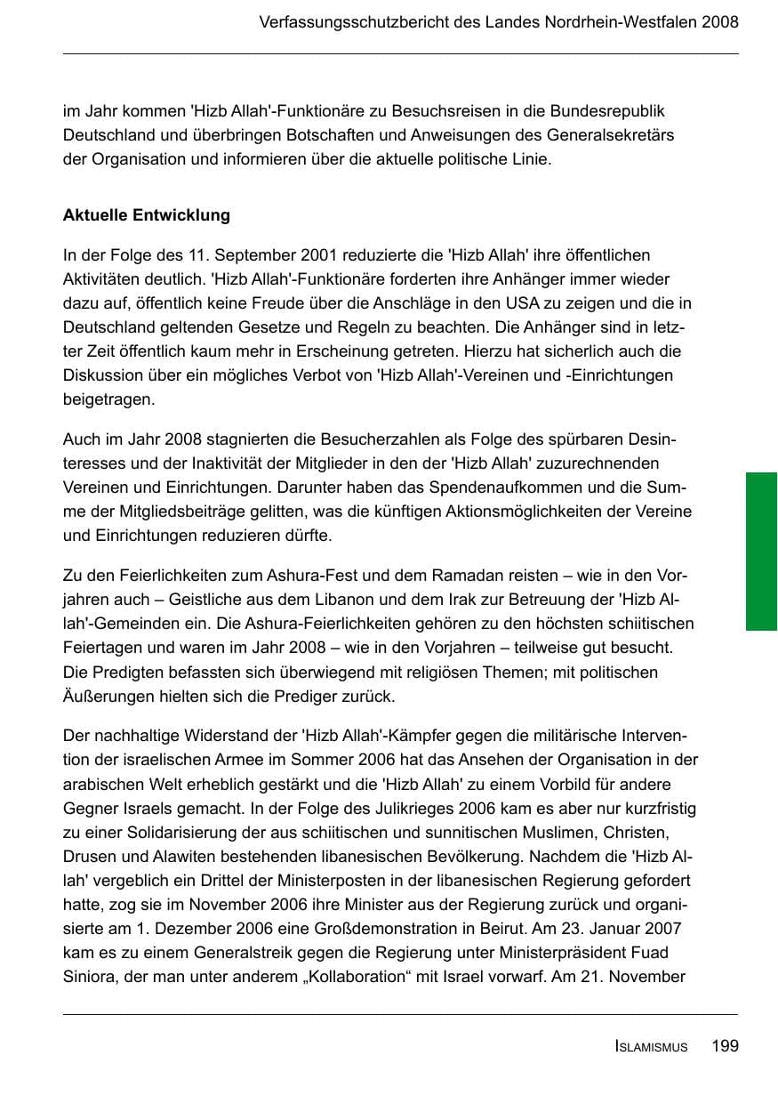 Seite 201 des Verfassungsschutzbericht 2008 Nordrhein-Westfalen