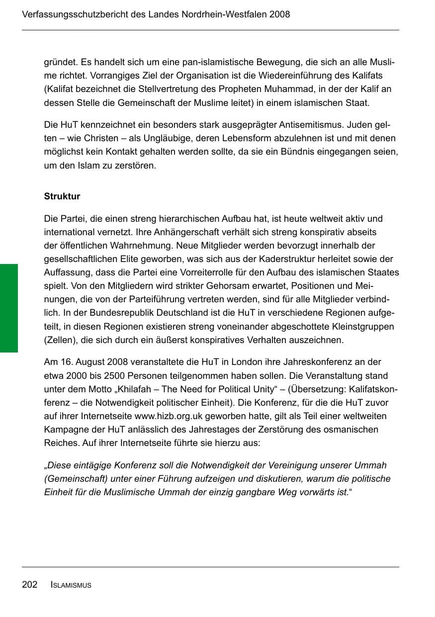 Seite 204 des Verfassungsschutzbericht 2008 Nordrhein-Westfalen