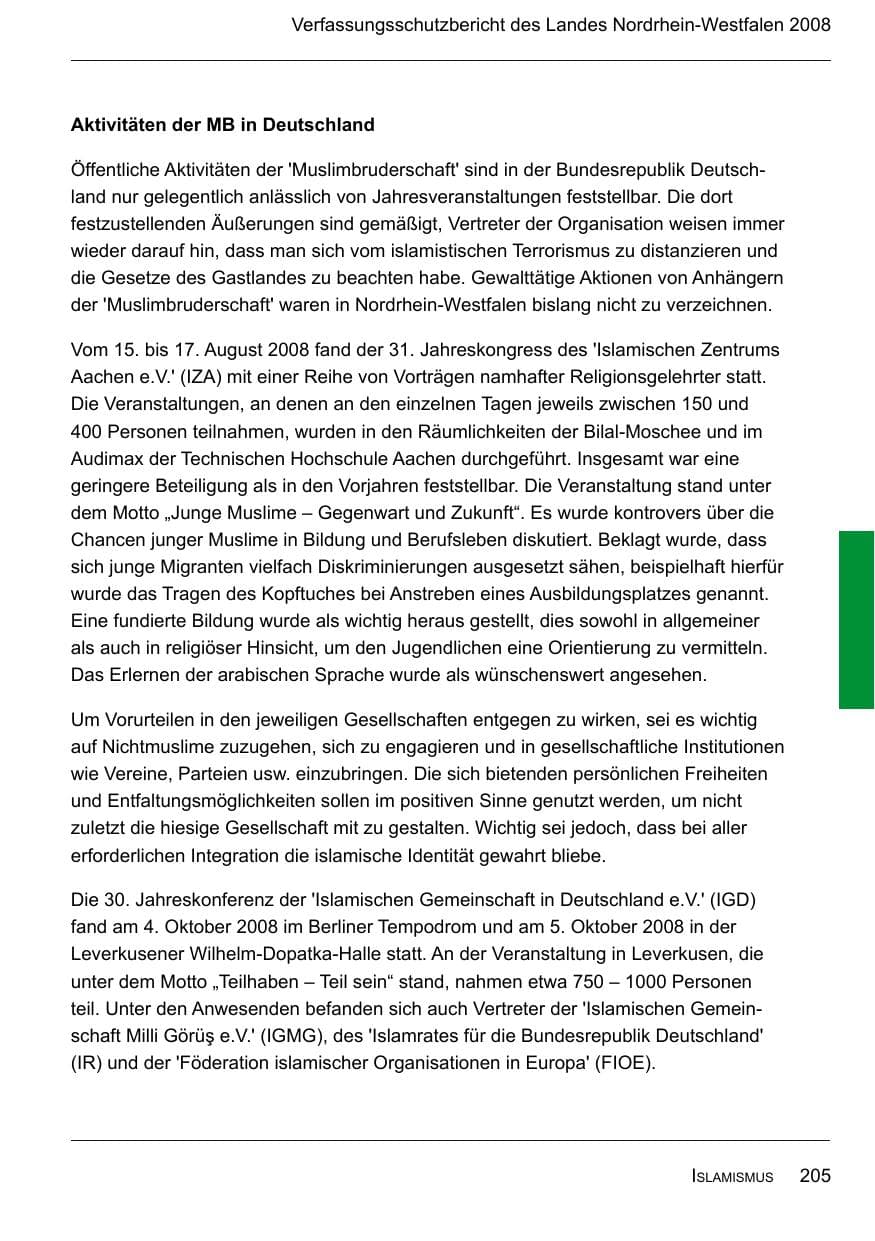 Seite 207 des Verfassungsschutzbericht 2008 Nordrhein-Westfalen