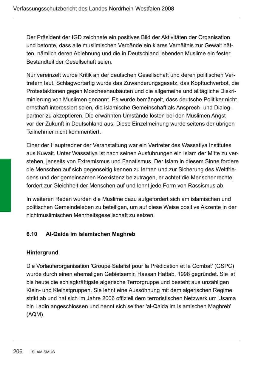 Seite 208 des Verfassungsschutzbericht 2008 Nordrhein-Westfalen