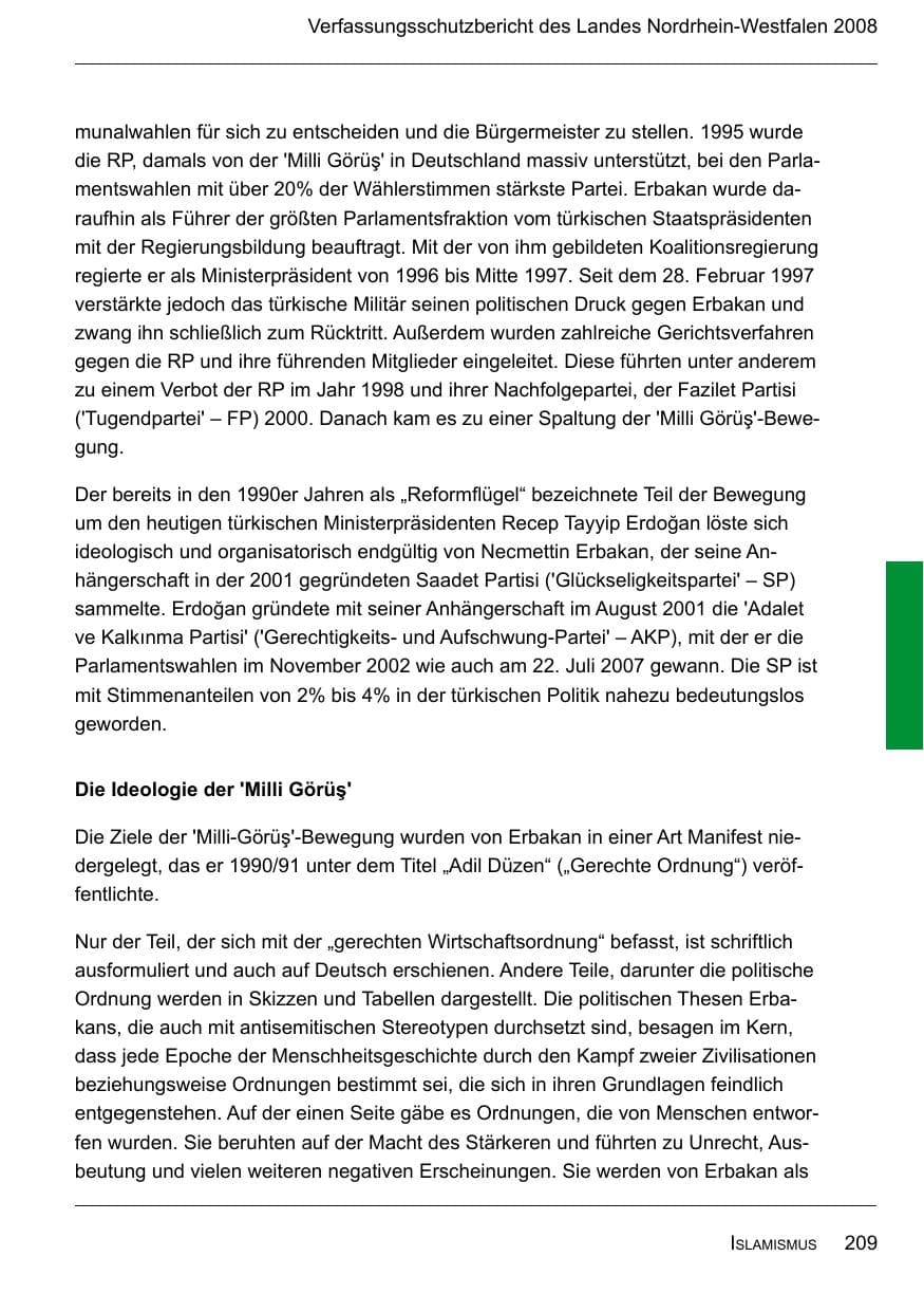 Seite 211 des Verfassungsschutzbericht 2008 Nordrhein-Westfalen