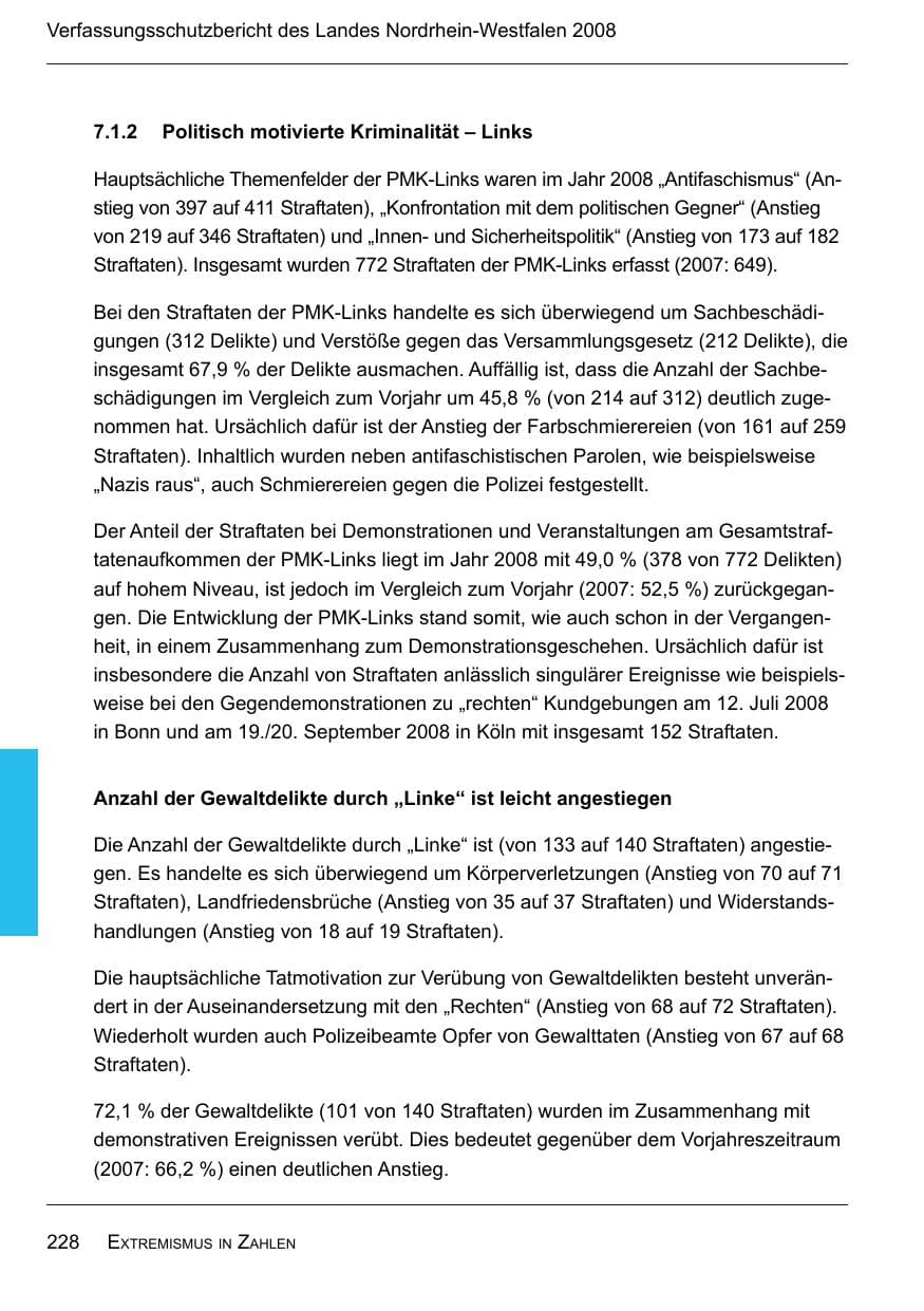 Seite 230 des Verfassungsschutzbericht 2008 Nordrhein-Westfalen