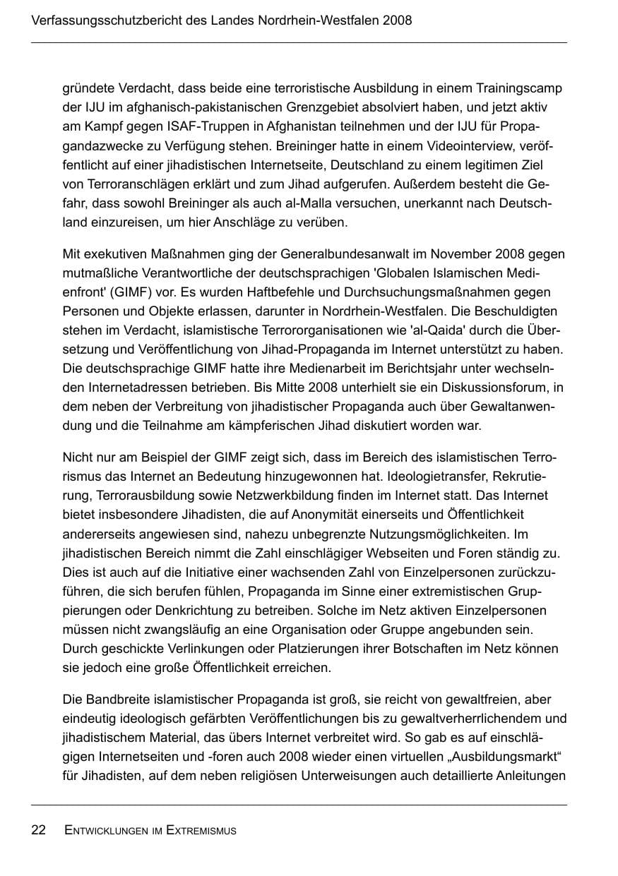 Seite 24 des Verfassungsschutzbericht 2008 Nordrhein-Westfalen