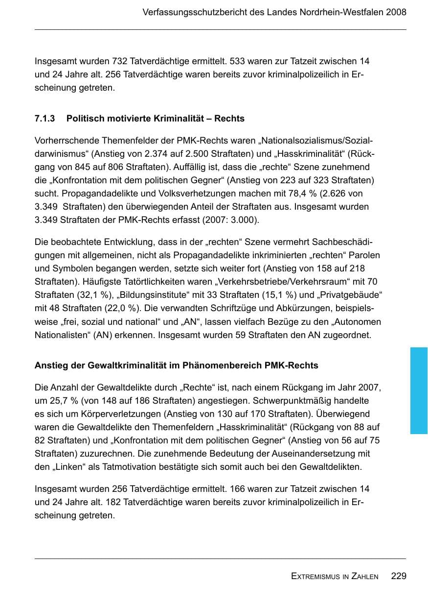 Seite 231 des Verfassungsschutzbericht 2008 Nordrhein-Westfalen