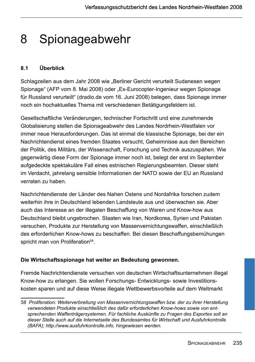 Seite 237 des Verfassungsschutzbericht 2008 Nordrhein-Westfalen
