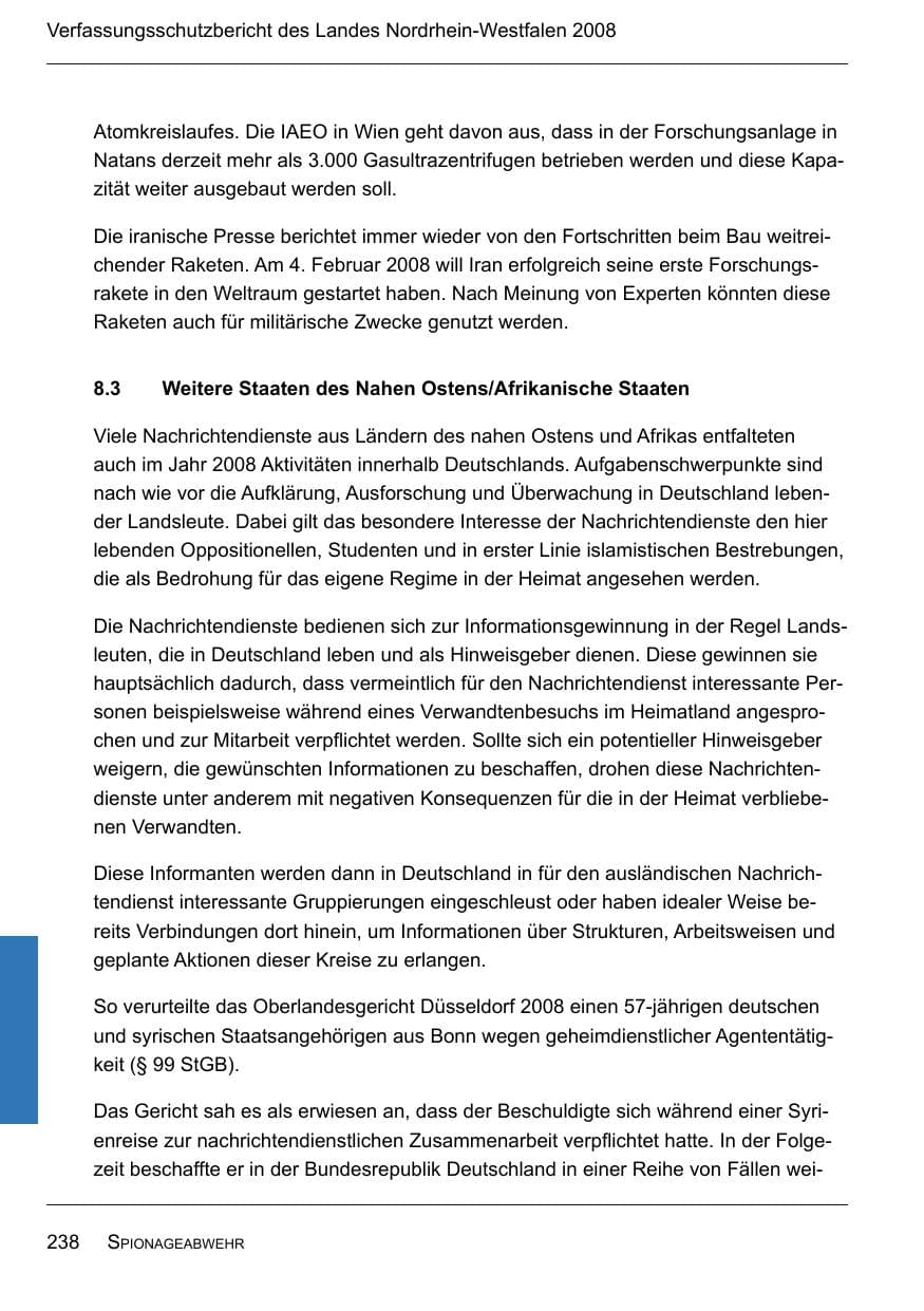 Seite 240 des Verfassungsschutzbericht 2008 Nordrhein-Westfalen