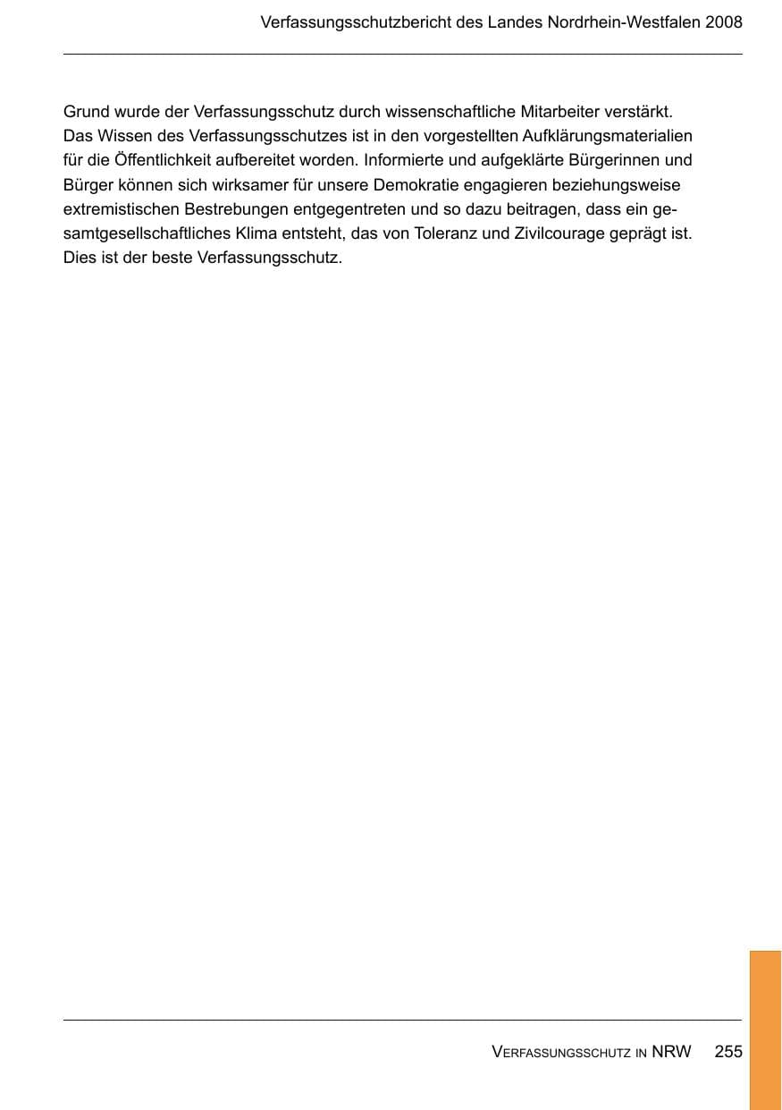 Seite 257 des Verfassungsschutzbericht 2008 Nordrhein-Westfalen