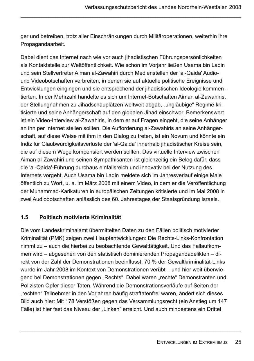 Seite 27 des Verfassungsschutzbericht 2008 Nordrhein-Westfalen
