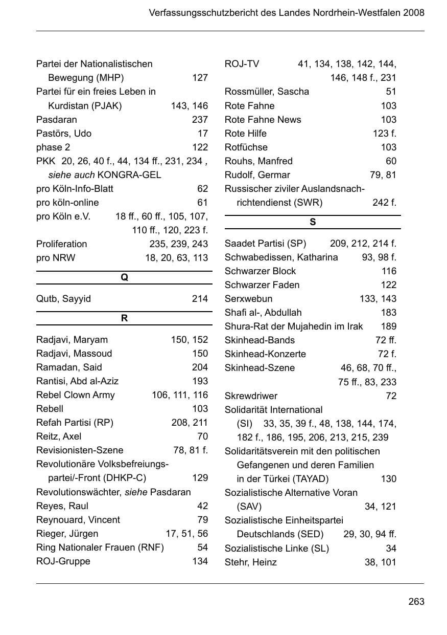 Seite 265 des Verfassungsschutzbericht 2008 Nordrhein-Westfalen