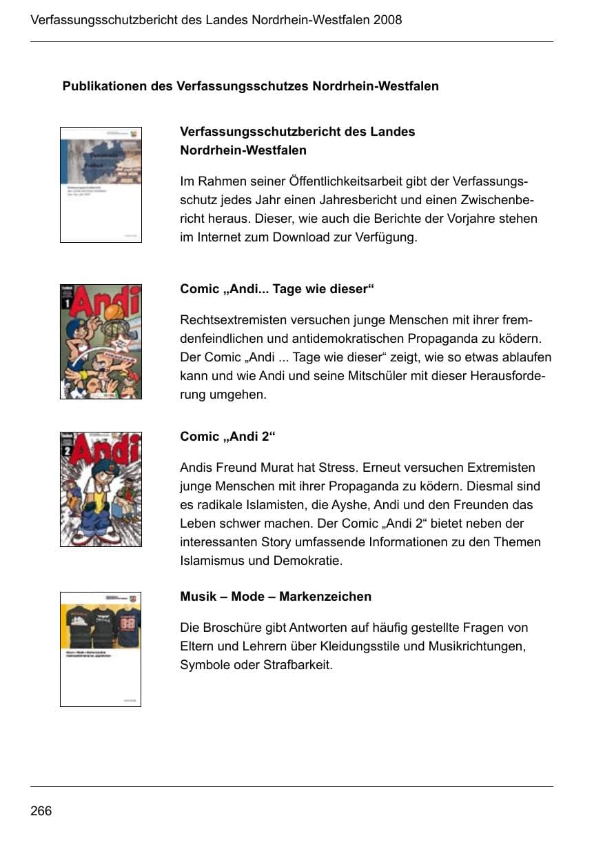 Seite 268 des Verfassungsschutzbericht 2008 Nordrhein-Westfalen