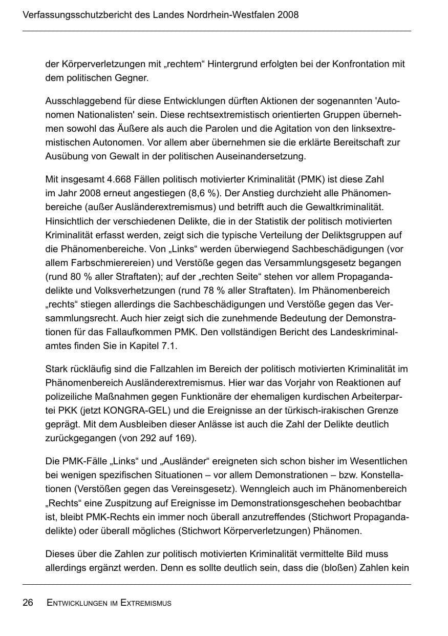 Seite 28 des Verfassungsschutzbericht 2008 Nordrhein-Westfalen