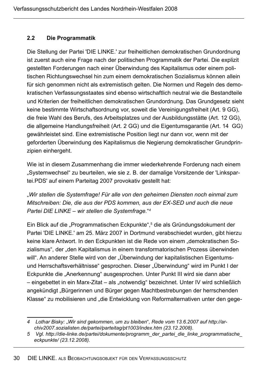 Seite 32 des Verfassungsschutzbericht 2008 Nordrhein-Westfalen