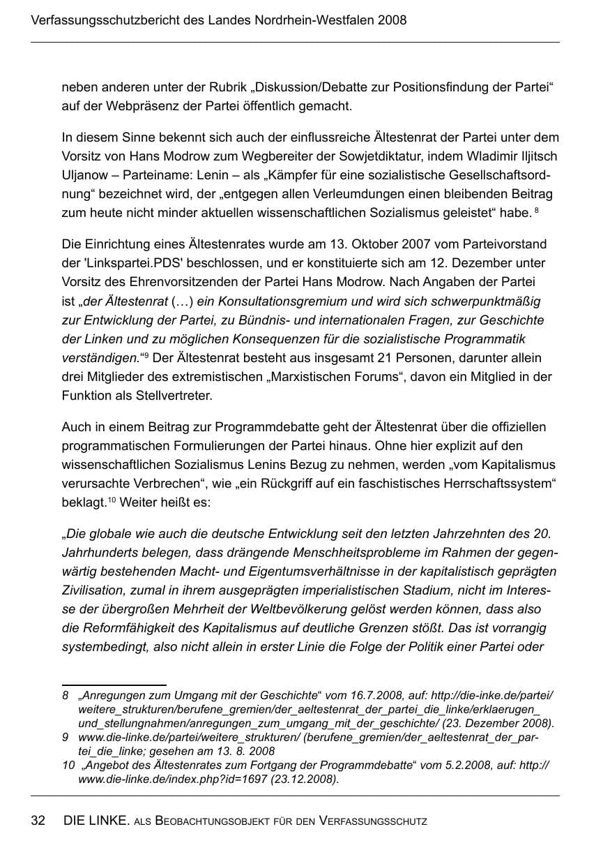 Seite 34 des Verfassungsschutzbericht 2008 Nordrhein-Westfalen