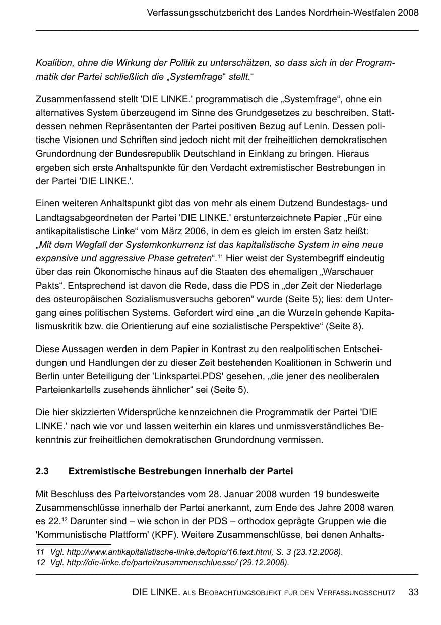 Seite 35 des Verfassungsschutzbericht 2008 Nordrhein-Westfalen