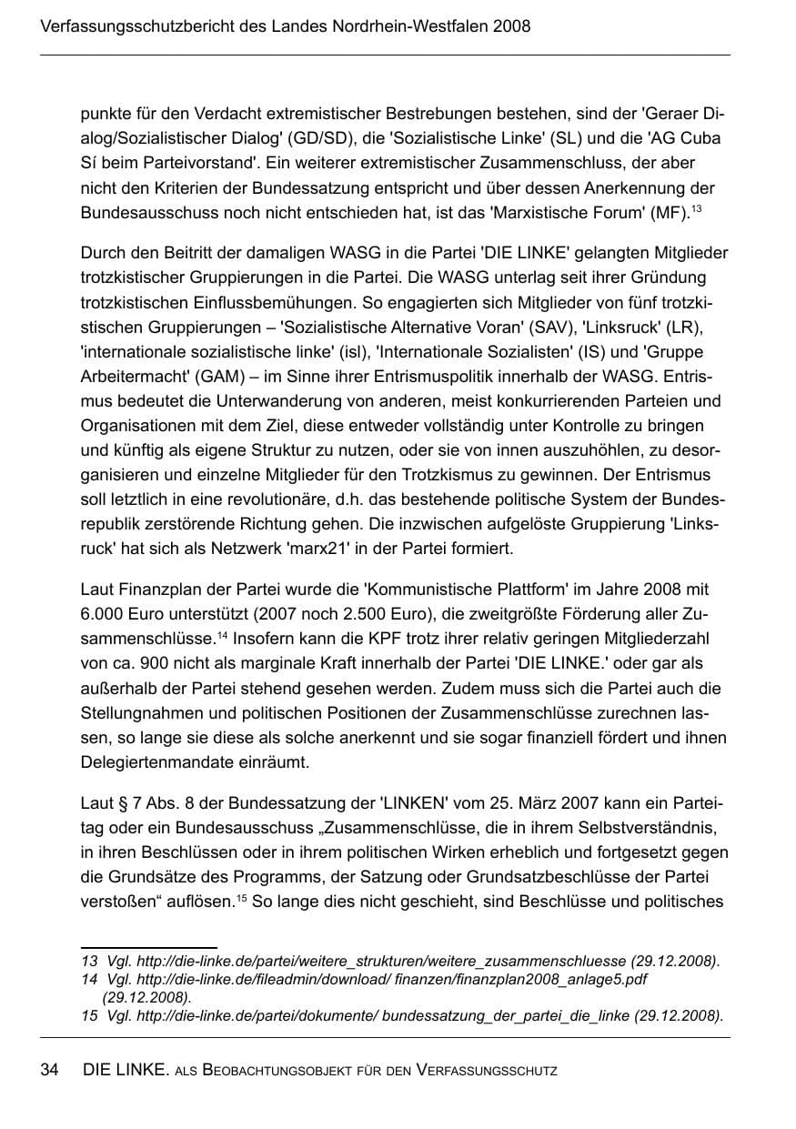Seite 36 des Verfassungsschutzbericht 2008 Nordrhein-Westfalen