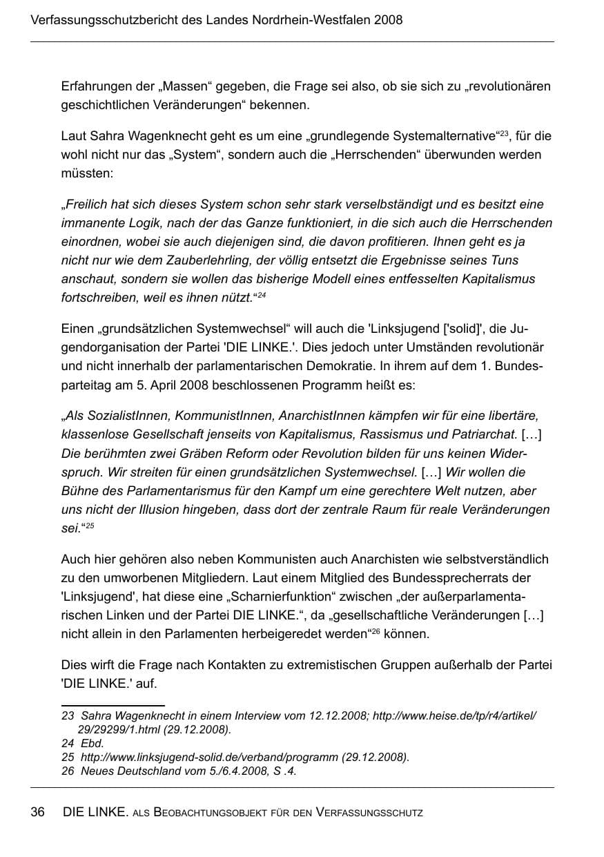 Seite 38 des Verfassungsschutzbericht 2008 Nordrhein-Westfalen