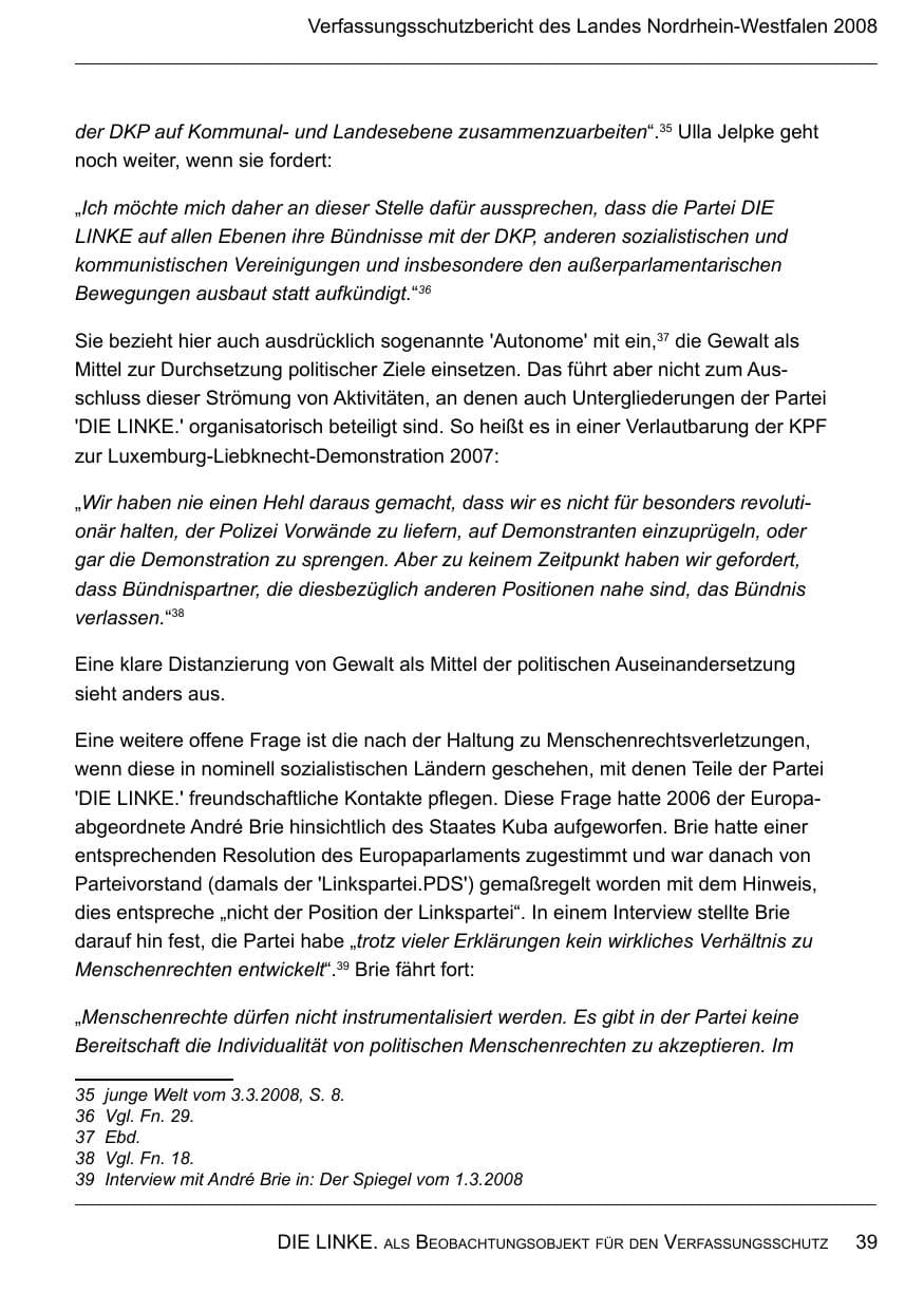 Seite 41 des Verfassungsschutzbericht 2008 Nordrhein-Westfalen