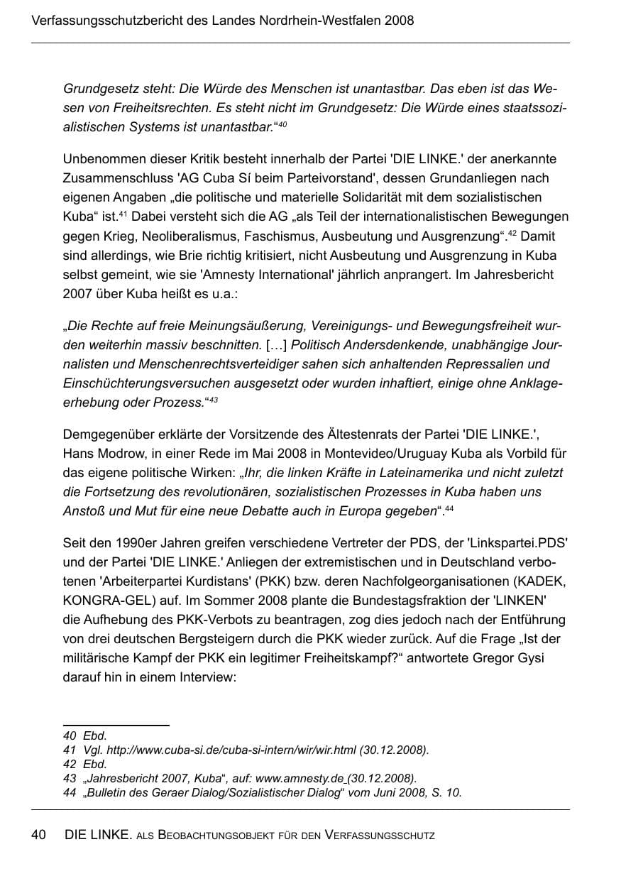 Seite 42 des Verfassungsschutzbericht 2008 Nordrhein-Westfalen