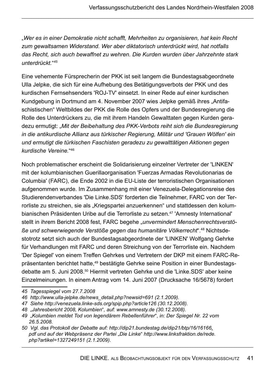 Seite 43 des Verfassungsschutzbericht 2008 Nordrhein-Westfalen