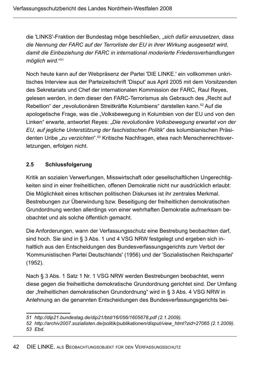 Seite 44 des Verfassungsschutzbericht 2008 Nordrhein-Westfalen