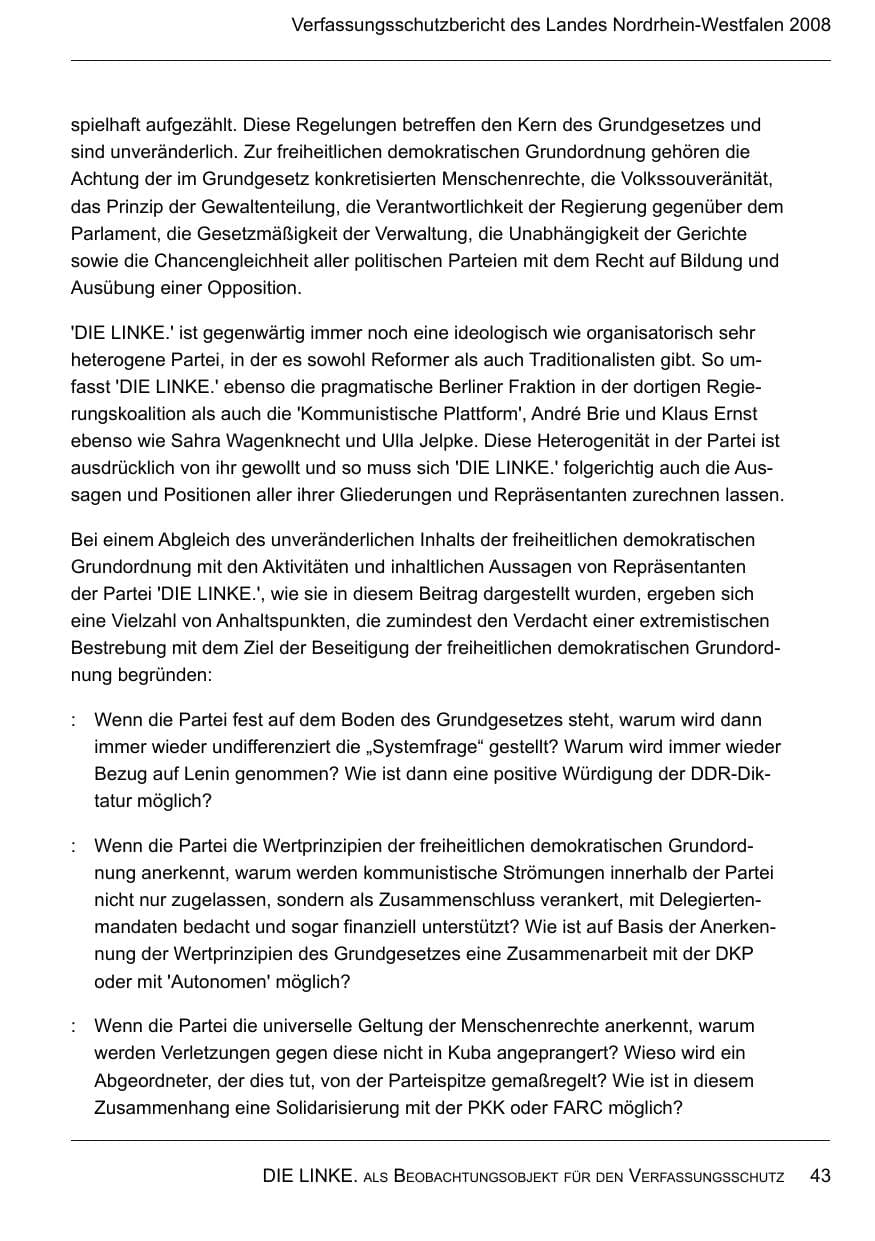 Seite 45 des Verfassungsschutzbericht 2008 Nordrhein-Westfalen