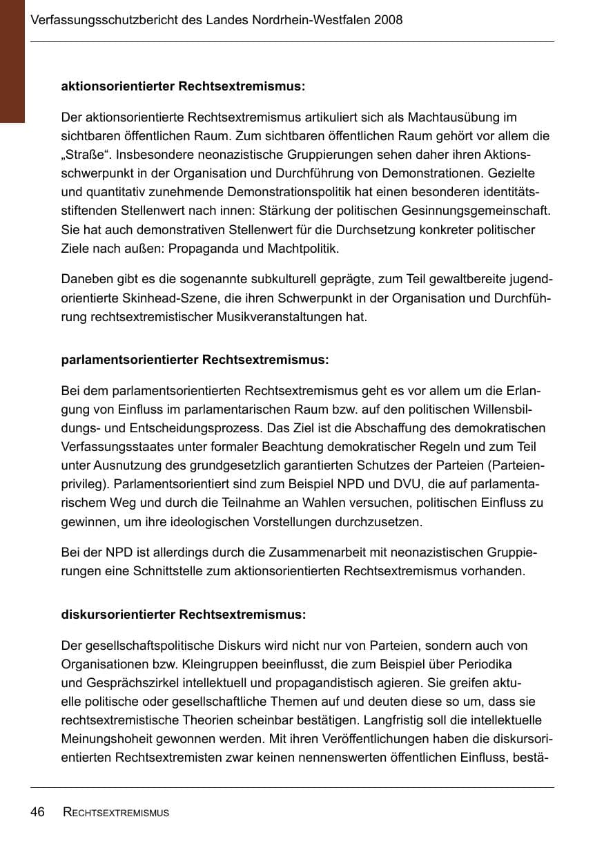 Seite 48 des Verfassungsschutzbericht 2008 Nordrhein-Westfalen