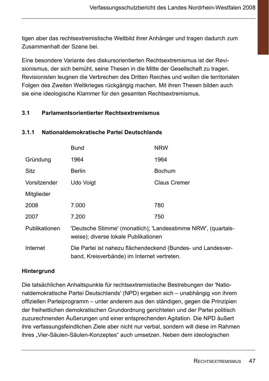 Seite 49 des Verfassungsschutzbericht 2008 Nordrhein-Westfalen